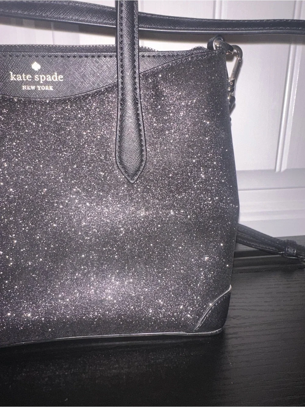 kate spade black glitter satchel with detachable strap